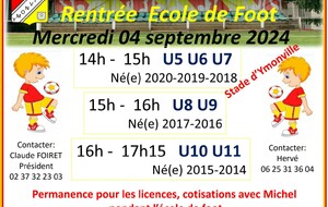 Reprise ecole de foot le mercredi 04 septembre au stade d'Ymonville