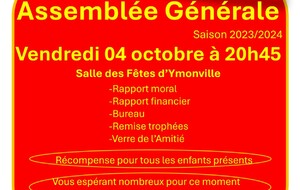 Rappel Assemblée Générale du Club vendredi 04 octobre 20h45