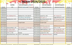 Calendrier 1 ère phase U13 U15 U17 au 01/11/2024