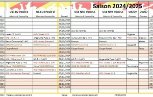 Calendrier 1ère phase U7 U9 U11 au 01/11/2024